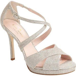 Kate Spade NY Frances Silver Natural Grid Lurex (Sparkle) Platform Sandal - NEW